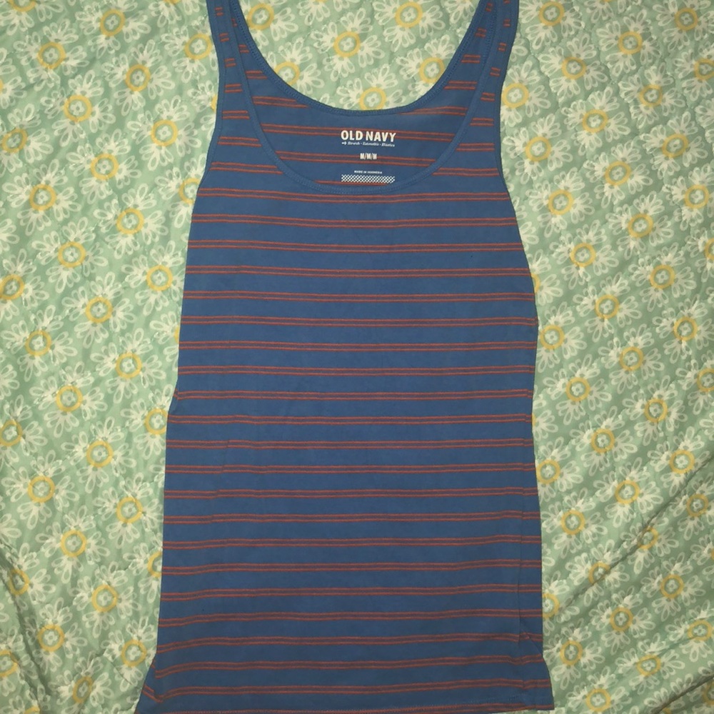 Blue and salmon striped tank